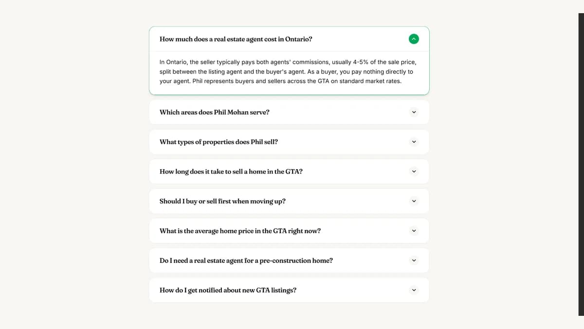 FAQ and footer, where the green and the tagline carry through.